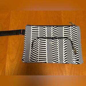 Bebe Black and White Striped Wristlet/Makeup Bag